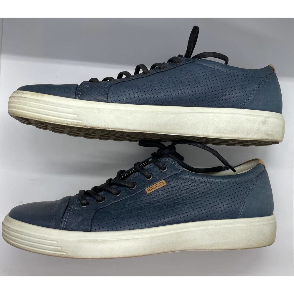Ecco Soft 7 Marine Perforated Navy Low Top Sneakers Size 12 Blue Leather Mens